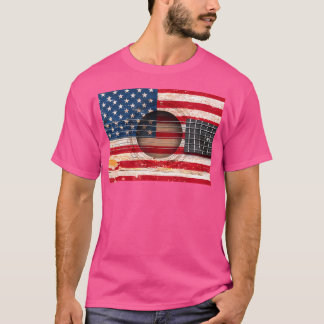 Camiseta Vintage American Flag Guitar Acústica Guitarra Mús