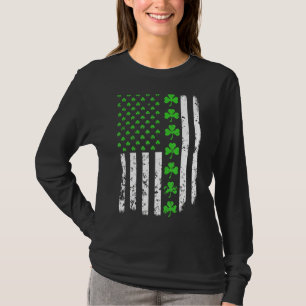 Camiseta Vintage American Flag Lucky Shamrock Irish Rua Pat