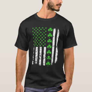 Camiseta Vintage American Flag Lucky Shamrock Irish Rua Pat
