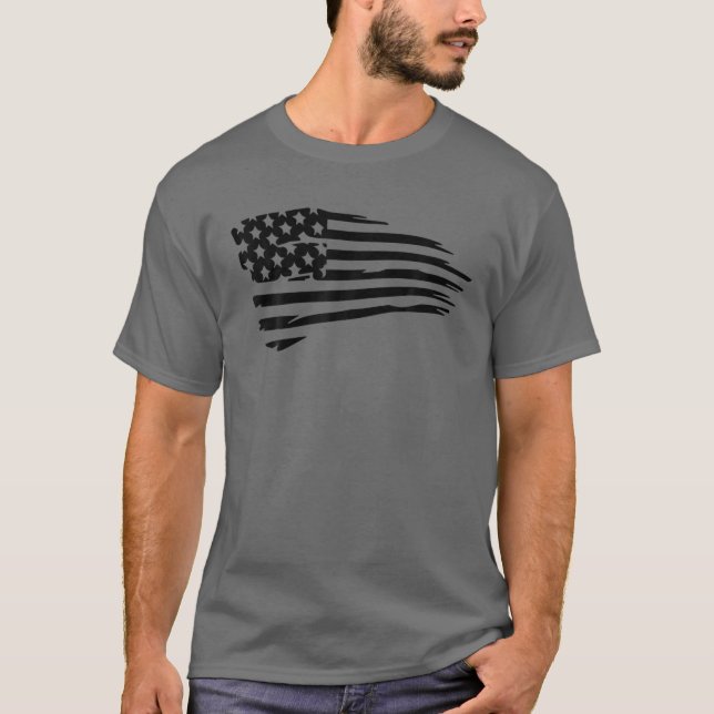 Camiseta Vintage American Flag Patriótico Black angustiado  (Frente)
