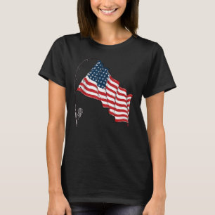 Camiseta Vintage American Flag Pesca Rod Pesca Fi