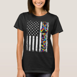 Camiseta Vintage American Flag Poppa Autism Awarness Famili