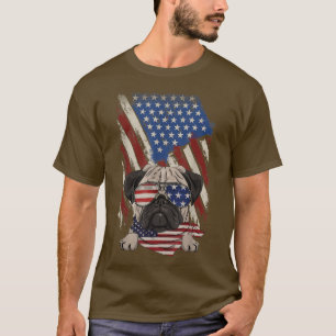 Camiseta Vintage American Flag Pug Pai Mãe Cachorro Mais de