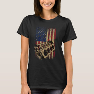 Camiseta Vintage American Flag Retro Auto Engenheiro Car