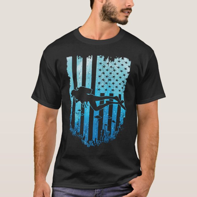 Camiseta Vintage American Flag Scuba Diver Dive (Frente)
