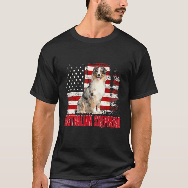 Camiseta Vintage American Flag Shepherd australiano (Frente)