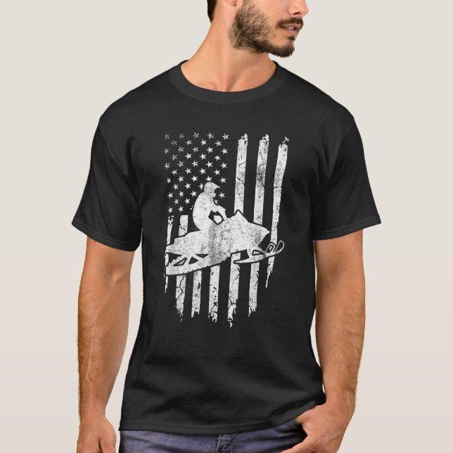 Camiseta Vintage American Flag Snowmobiling Snowmobile Ride (Frente)