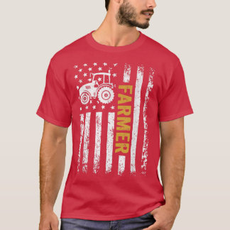 Camiseta Vintage American Flag Trator Patriotic Farmer Far