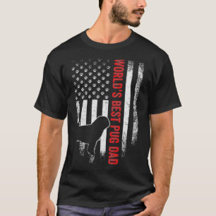 Camiseta Vintage American Flag Worlds Best Pug Pugdog Pai S
