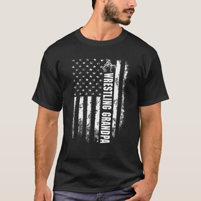 Camiseta Vintage American Flag Wrestling Grandpa Christmas (Frente)