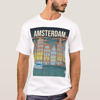 Camiseta Vintage Amsterdam Poster de viagens T-Shirt Night