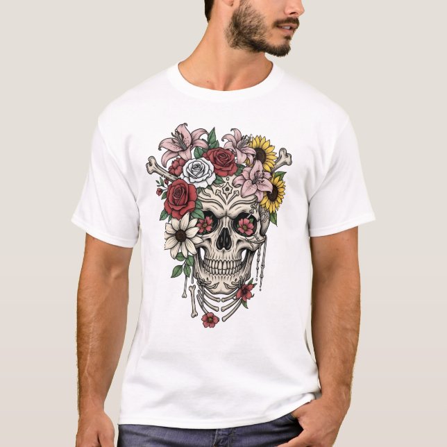 Camiseta Vintage, anatomia médica, flor do crânio (Frente)