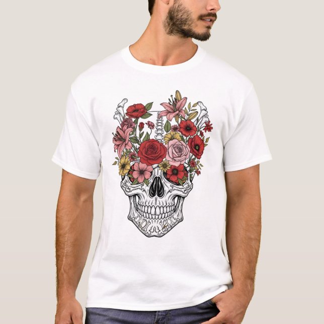 Camiseta Vintage, anatomia médica, flor do crânio (Frente)