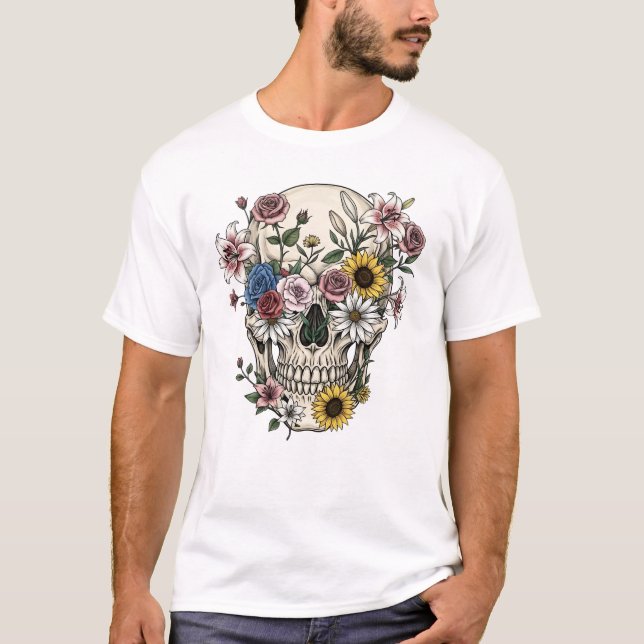 Camiseta Vintage, anatomia médica, flor do crânio (Frente)