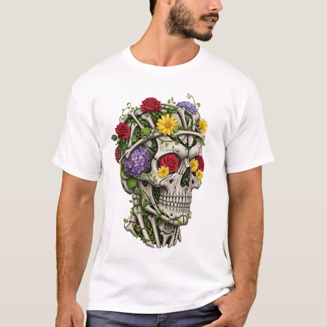 Camiseta Vintage, anatomia médica, flor do crânio (Frente)