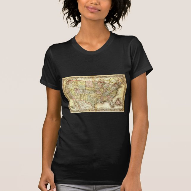 Camiseta Vintage Antigo mapa geral dos EUA (Frente)