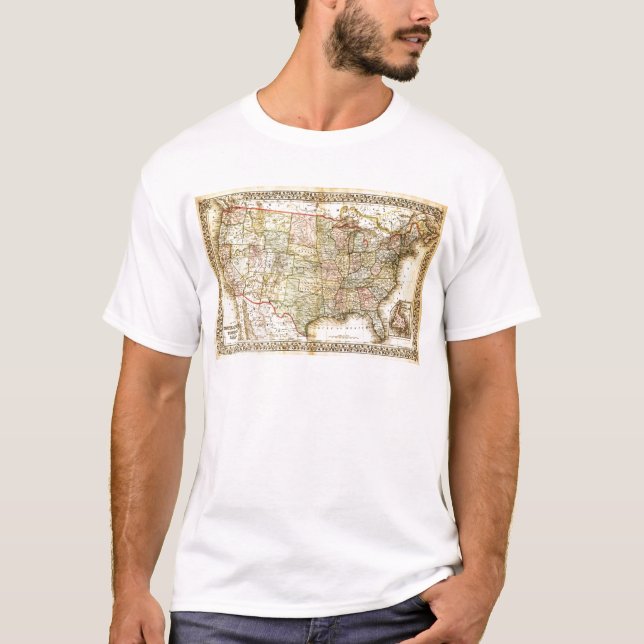 Camiseta Vintage Antigo mapa geral dos EUA (Frente)