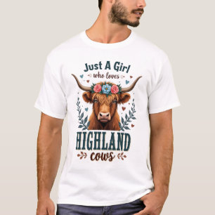 Camiseta Vintage Apenas Uma Garota Que Ama Vacas das Terras