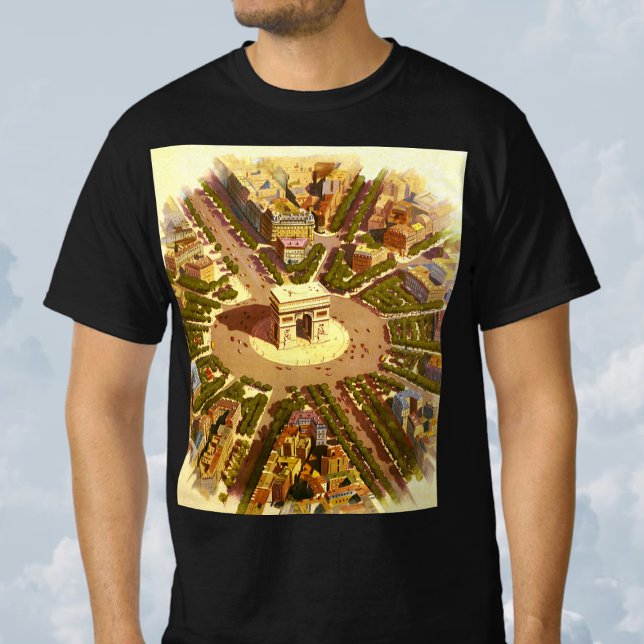 Camiseta Vintage Arc de Triomphe, Paris, França, Viagem Art (Vintage Travel Poster featuring the Arc de Triomphe in Paris, France T-Shirt)