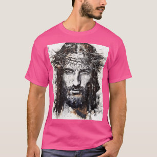 Camiseta Vintage Art Face A Jesus Numa Cruz Com Coroa De