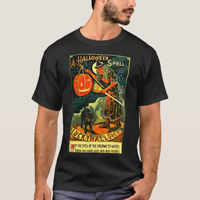 Camiseta Vintage Art Retro Halloween Witch (Frente)