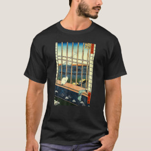 Camiseta Vintage, Arte Japonesa Hiroshige Neko Monte Fuji