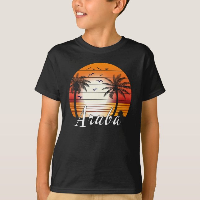 Camiseta Vintage Aruba Palm Trees Summer Beach (Frente)