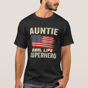 Camiseta Vintage Auntie Real Life Superherói EUA Flag