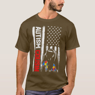 Camiseta Vintage Autism Cousin Bear American Flag Consciênc