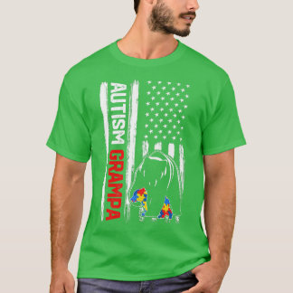 Camiseta Vintage Autism Grampa Bear American Flag Consciênc