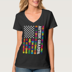 Camiseta Vintage Autism Grampa Patriótica Quebra-cabeça Ame