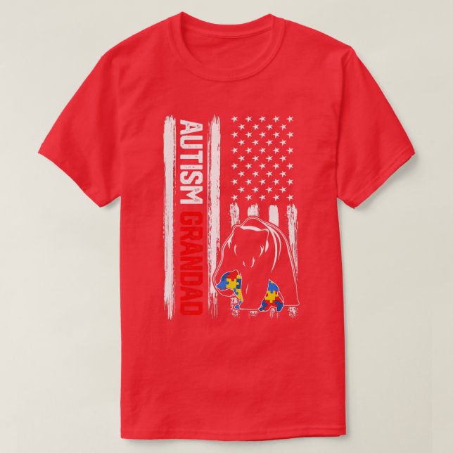 Camiseta Vintage Autism Grandad Bear American Flag Awarenes (Frente do Design)