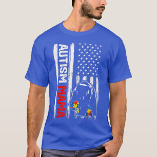 Camiseta Vintage Autism Mama Bear American Flag Sensibiliza