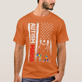 Camiseta Vintage Autism Mama Bear American Flag Sensibiliza