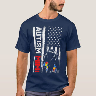 Camiseta Vintage Autism Mimi Bear American Flag Awareness F