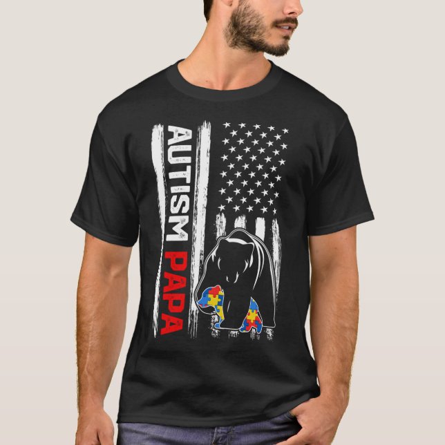 Camiseta Vintage Autism Papa Urso Sinal Americano Sensibili (Frente)