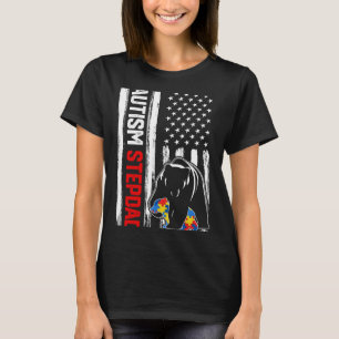 Camiseta Vintage Autism Stepdad Bear American Flag Awarenes