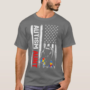 Camiseta Vintage Autism Tia Bear American Flag Consciência