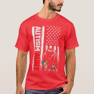 Camiseta Vintage Autism Tia Bear American Flag Consciência 