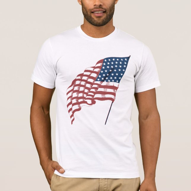 Camiseta Vintage Bandeira Patriótica Americana Acenando no  (Frente)
