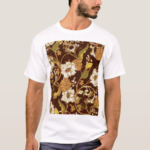 Camiseta Vintage barroco floral: magnólias, padrão rosa.