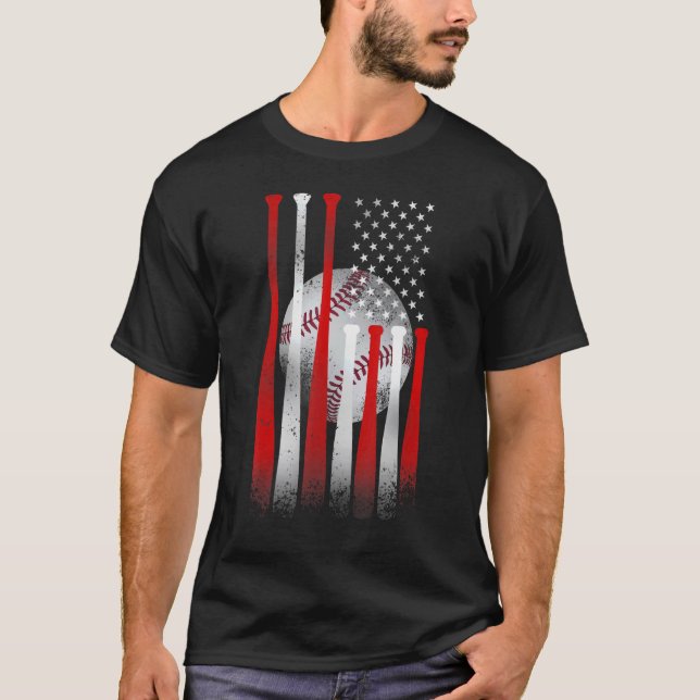 Camiseta Vintage Baseball American Flag Baseball (Frente)