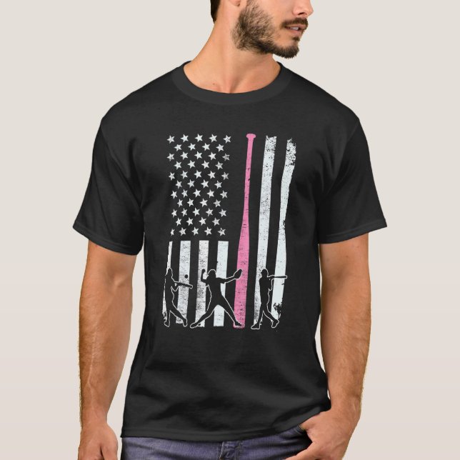 Camiseta Vintage Baseball American Flag Softball (Frente)