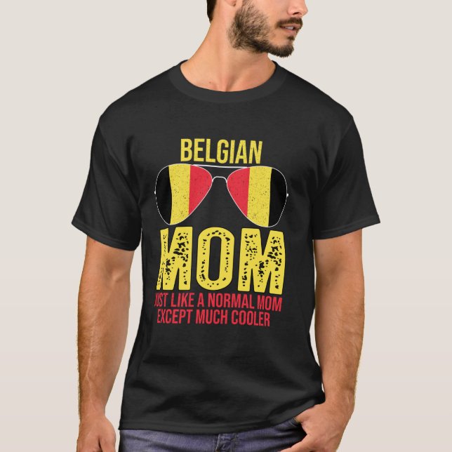 Camiseta Vintage Belgian Mom Belgium Flag Sunglasses Mother (Frente)