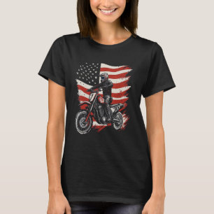 Camiseta Vintage Bike Motocross American Flag Patriotic Mot