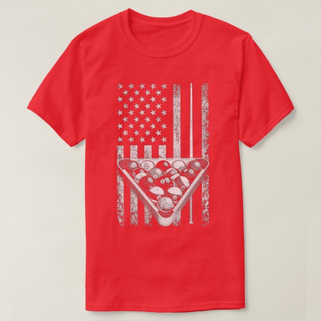 Camiseta Vintage Billiard American Flag Piscina Player (Frente do Design)