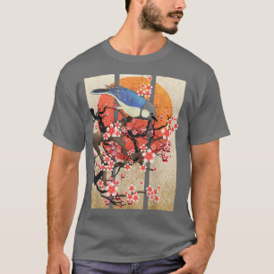 Camiseta Vintage Bird Art Japonês Sakura Chersom Blossom Fl