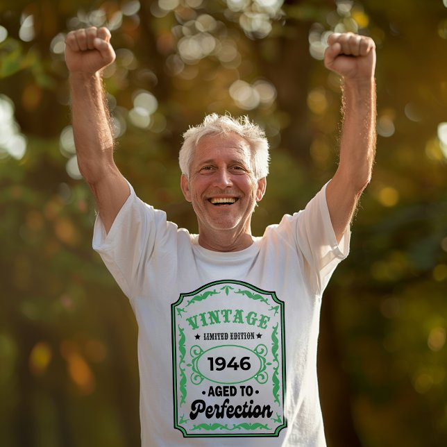 Camiseta Vintage Birthday Label Personalised Year T Shirt (Criador carregado)