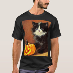 Camiseta Vintage Black and White Halloween Kitten