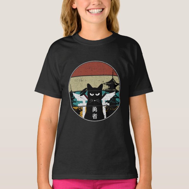 Camiseta Vintage Black Cat Art Design (Frente)